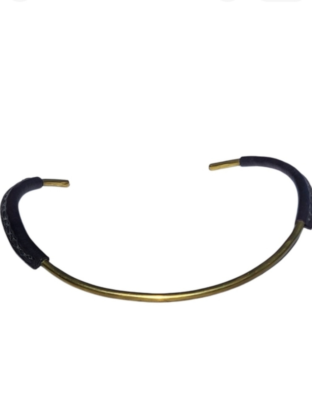 Edgy Black Leather and Brass Choker Necklace